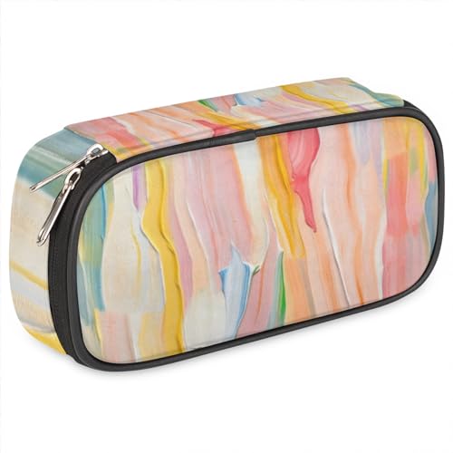 eurwhj Federmäppchen für Mädchen und Jungen, Regenbogen-Ölgemälde, Federmäppchen für Kinder, Teenager, Federmäppchen, Reißverschluss, PU-Leder, Bleistift-Organizer, Schule, Stiftebox, Marker-Etui, von eurwhj