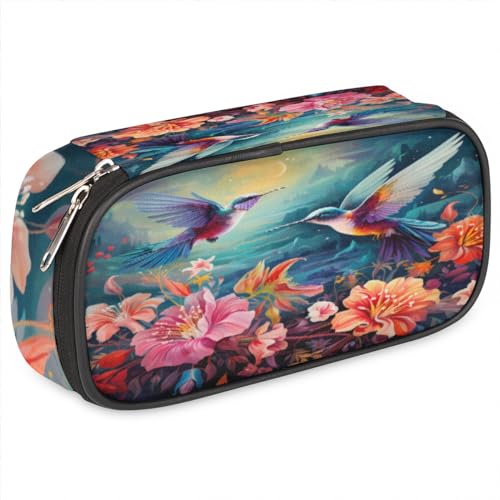 eurwhj Federmäppchen für Mädchen und Jungen, buntes Blumen-Kolibri-Federmäppchen für Kinder, Teenager, Federmäppchen, Reißverschluss, PU-Leder, Stiftebox, Marker-Etui, Organizer, Schwarz 525, eurwhj Federmäppchen für Mädchen und Jungen, buntes Blumen-Kolibri-Federmäppchen für Kinder, Teenager, Federmäppchen, Reißverschluss, PU-Leder, Stiftebox, Marker-Etui, Organizer, Schwarz 525, von eurwhj