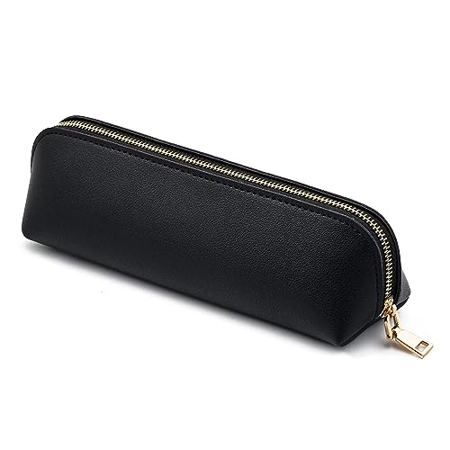 eusbon Tragbares PU-Federmäppchen, dreieckige Schreibwarentasche, Federmäppchen, Kosmetik-Organizer-Tasche für Männer und Frauen, Schwarz von eusbon