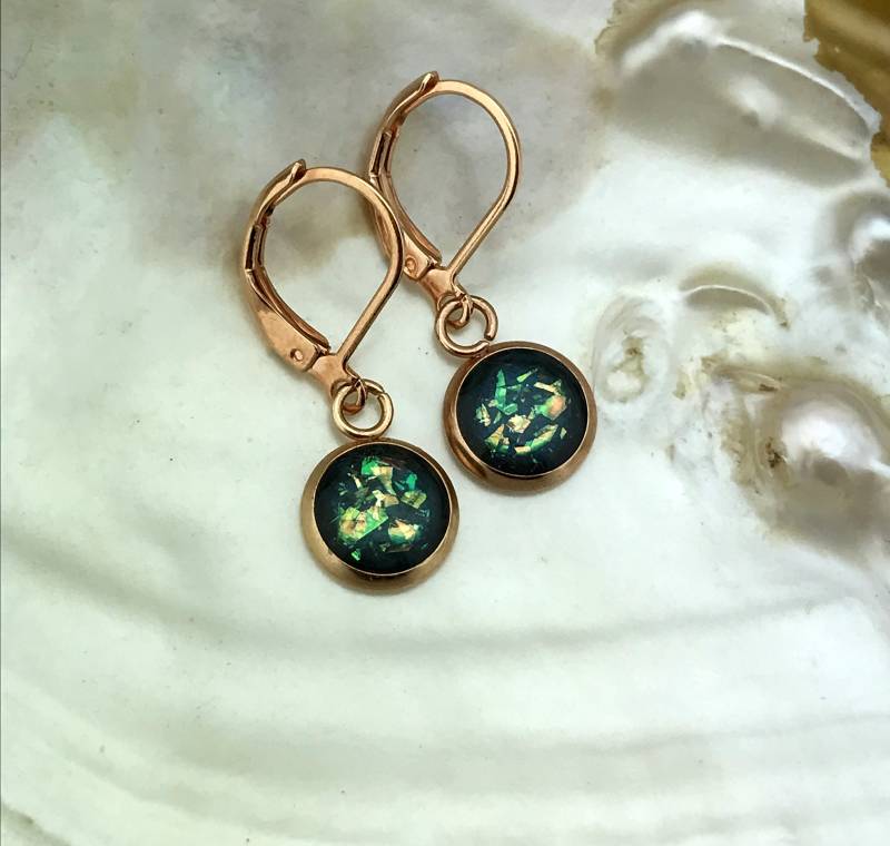 Handgemachte Ohrhänger Rosegold/ Hängeohrringe Glitzer/ Ohrringe Damen/ Mädchenohrringe Blau/ Glitzerschmuck/ Edelstahl Schmuck Hypoallergen von evanyota