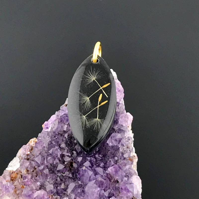 Handgemachter Pusteblumen Anhänger/ Kettenanhänger Schwarz/ Halskette Mit Echter Pusteblume/ Pusteblumenkette/ Wünsch Dir Was Schmuck/ Resin von evanyota