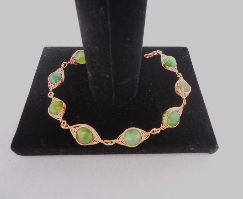 Grüner Achat Kupferdraht Gewickelt Herringbone Wirework Grüner Achat Kupferdraht Gewickelt Herringbone Wirework von evecollection