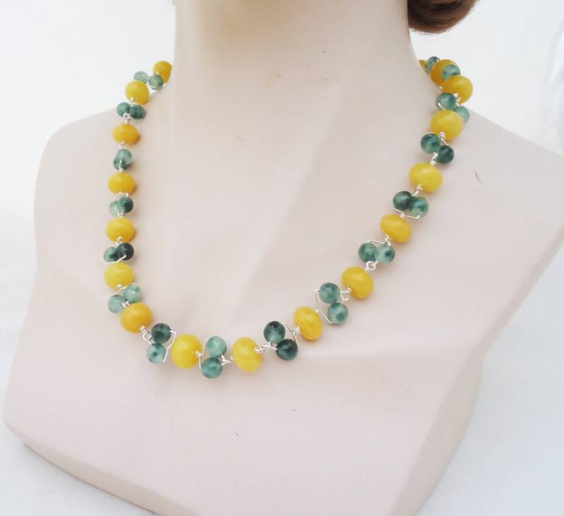 Draht Gewickelt Jade Und Quarz Halskette Gelb Grüner Edelstein Schmuck Draht Gewickelt Jade Und Quarz Halskette Gelb Grüner Edelstein Schmuck von evecollection
