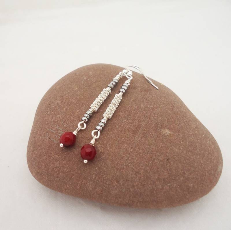 Lange Silber Karneol Ohrringe Draht Gewickelt Edelstein Schmuck von evecollection
