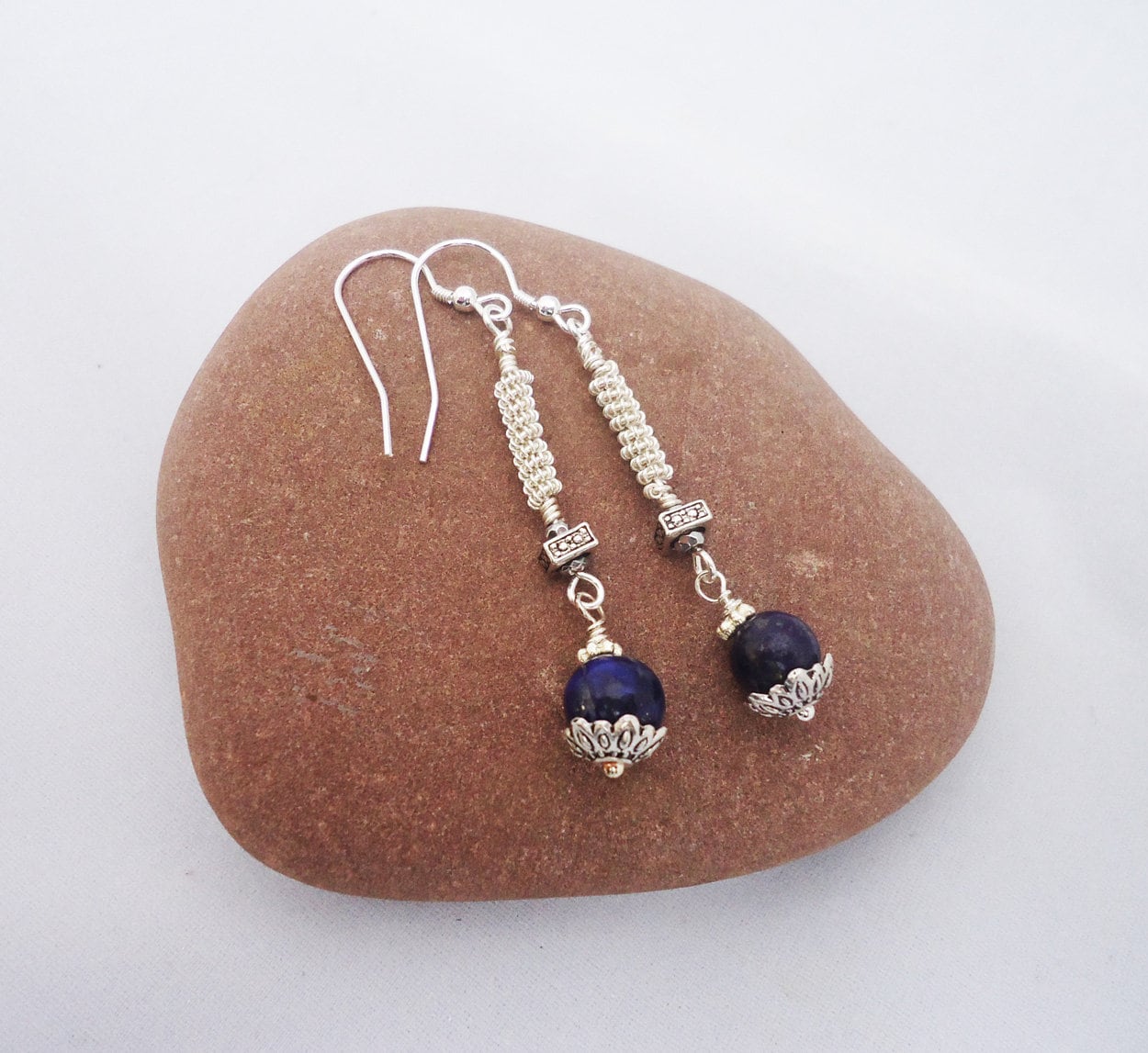Lapis Lazuli Ohrringe Sterling Silber, Draht Gewickelt von evecollection