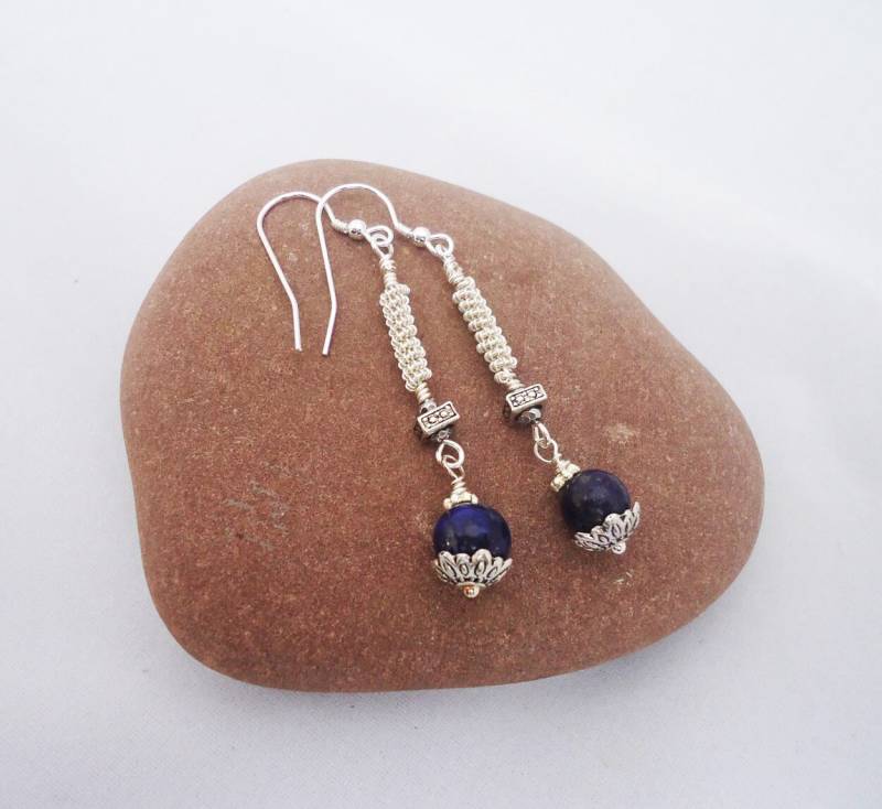 Lapis Lazuli Ohrringe Sterling Silber, Draht Gewickelt von evecollection
