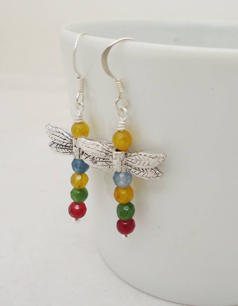 sterling Silber Libellen Ohrringe Bunte Kristall Edelstein Ohrhänger sterling Silber Libellen Ohrringe Bunte Kristall Edelstein Ohrhänger von evecollection