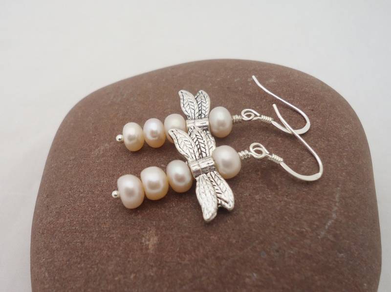 Libellen Birnen Ohrringe, Pfirsich Perlen Sterling Silber, Braut Edelstein Ohrringe Libellen Birnen Ohrringe, Pfirsich Perlen Sterling Silber, Braut Edelstein Ohrringe von evecollection