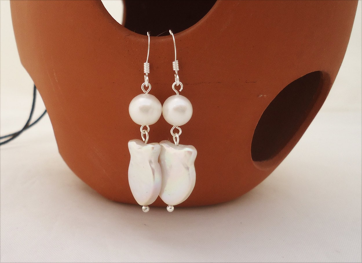 Süßwasser Perle Fisch Ohrringe Sterling Silber Ohrringe von evecollection