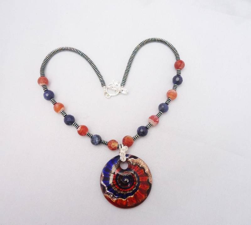 Sodalith Achat Kette Draht Gewickelt Glas Anhänger Sodalith Achat Kette Draht Gewickelt Glas Anhänger von evecollection