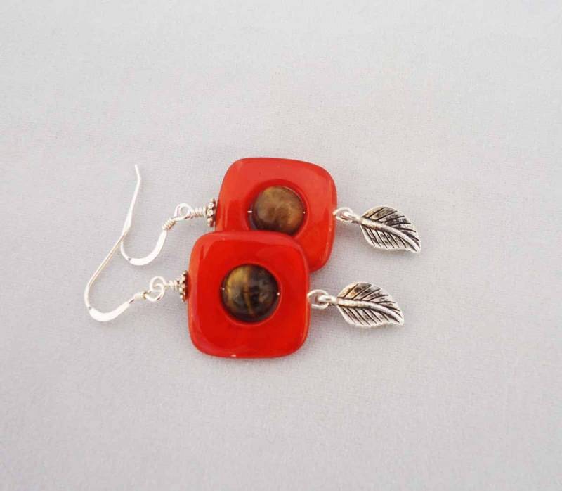 Tigerauge Ohrringe Silber 925, Perlmutt, Orange Braun von evecollection