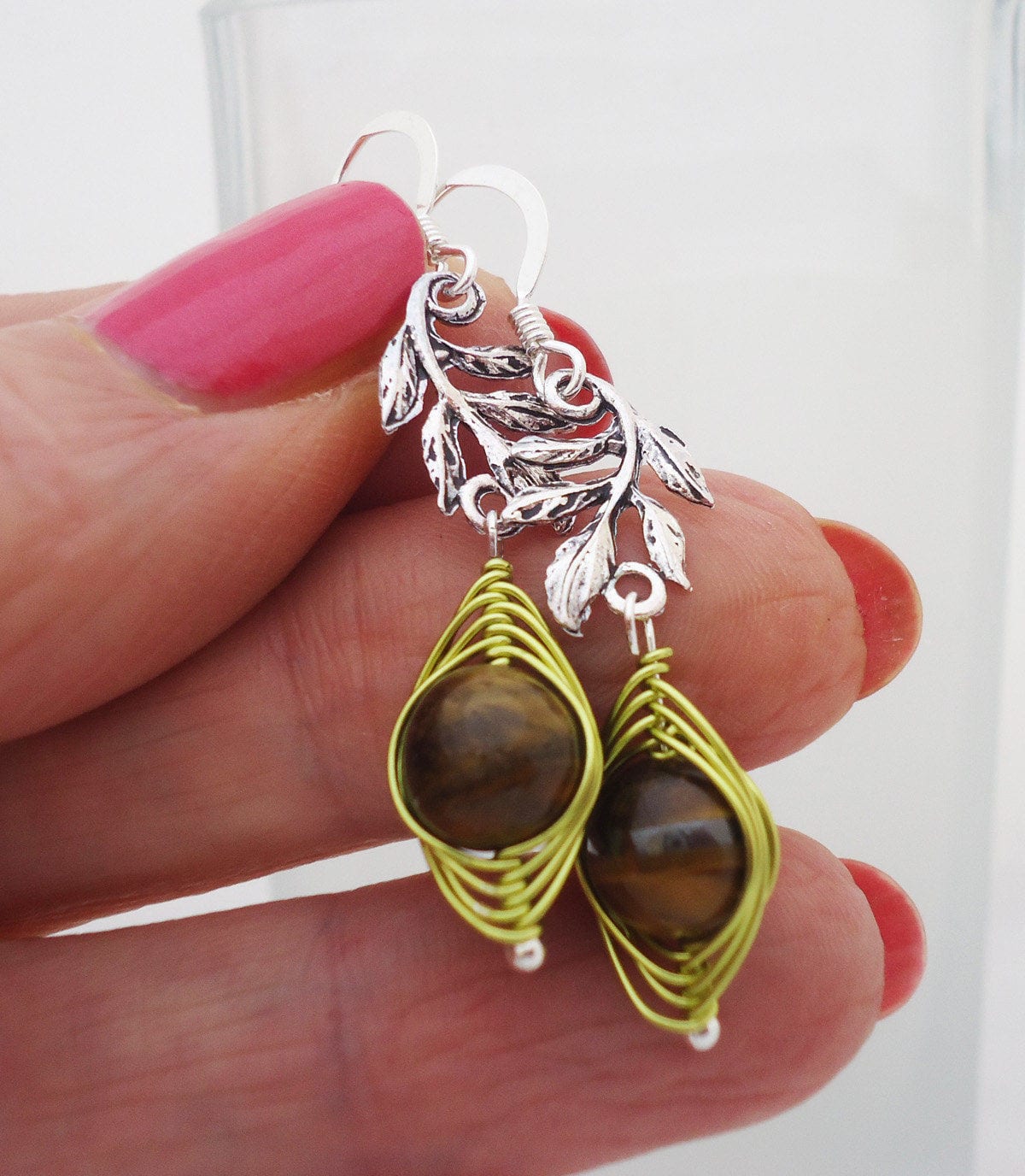 Tigerauge Sterling Silber Ohrringe Draht Gewickelt von evecollection