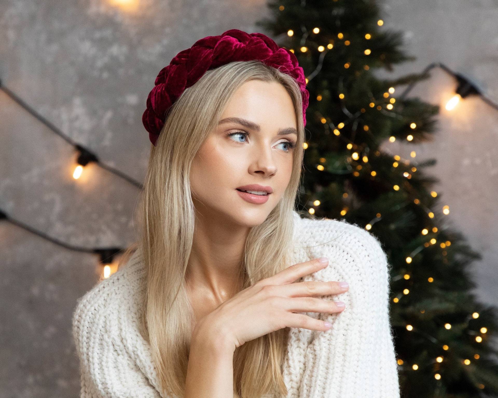 Weinrotes Luxus Samtstirnband Geflochten von evelynandroseuk