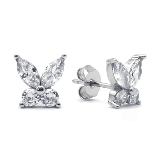 Evensee Schmetterling Ohrstecker Silber 925 Ohrringe Für Damen,Hypoallergene Butterfly Kristall Ohrringe Sterling Silber 925,Beliebte Weiße Cz Earrings,ModeSchmuck Geschenke Für Frauen Und Mädchen von Evensee