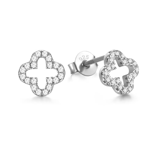 Evensee Vierblättrige Kleeblatt Ohrringe Silber 925 Für Damen,Hypoallergene Zirkonia Klee Ohrstecker,Mode Schmuck Hochwertig Clover Earrings Geschenke Für Frauen und Mädchen von Evensee