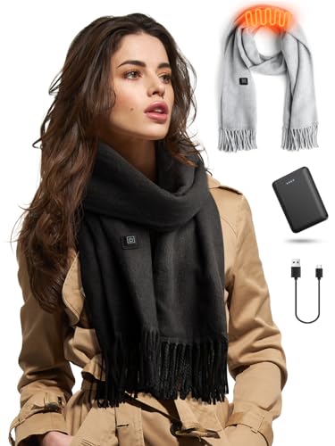 eventek Winter Selbst Heizung mit Batterie Solid Farbe Schal weiche Quaste Männer Frauen lange Schal mit Batterie (schwarz) von eventek