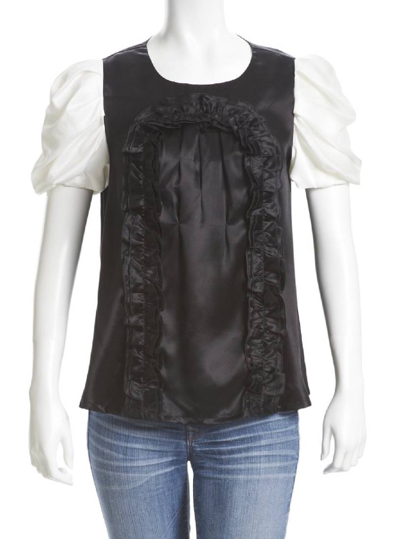 100% Seiden-Satin-Bluse Shirt - Schwarz & Weiß von everjune