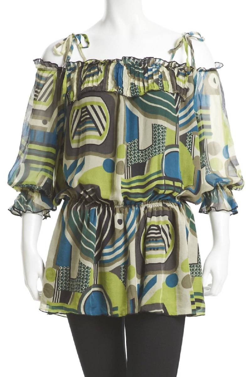 Bedruckte Bluse - 100 % Seide Grün von everjune