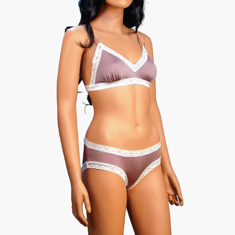 Dessous-Set Aus 100 % Gestrickter Seide - Bh Und Slip Lila von everjune