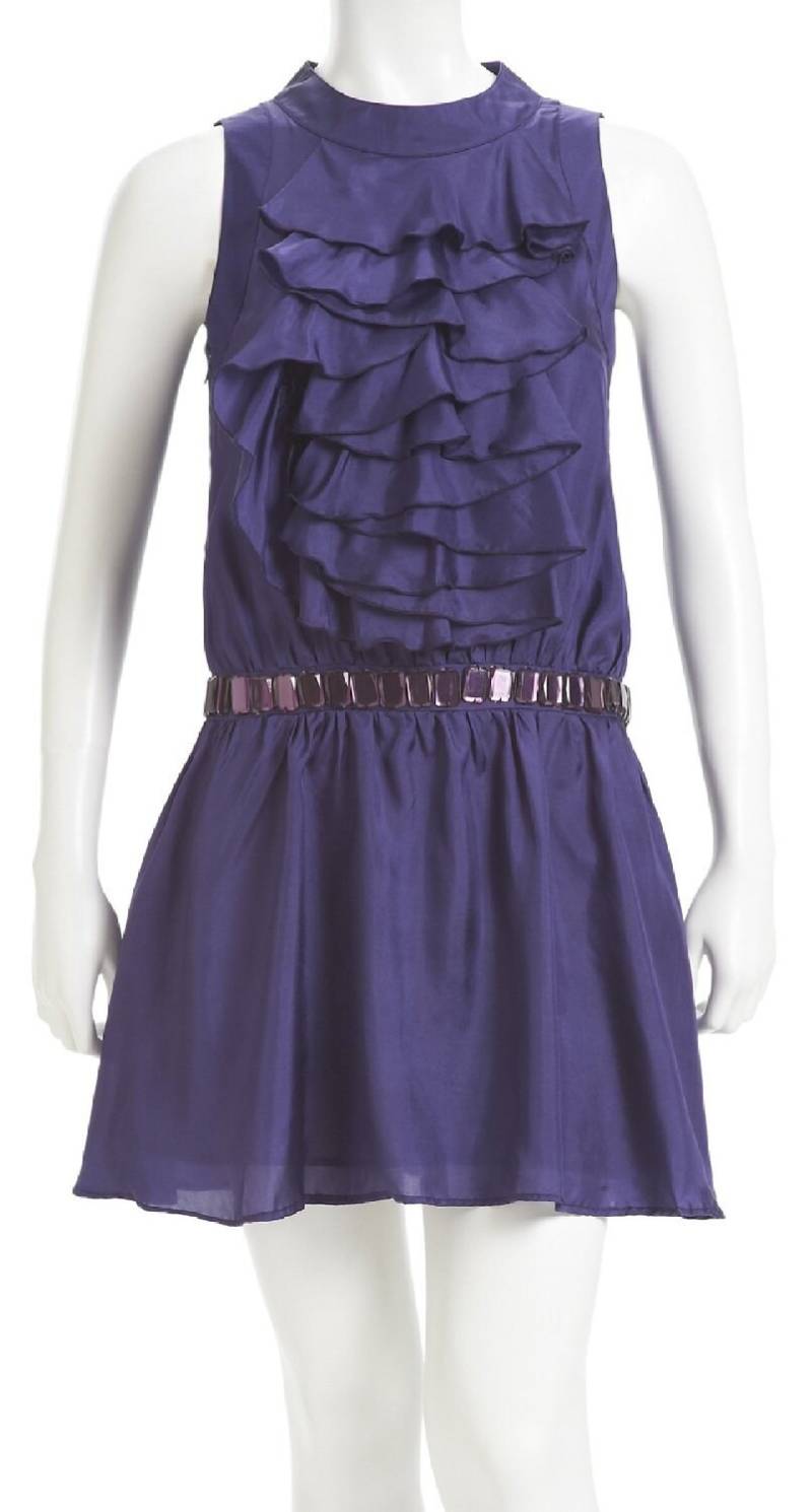 Kleid Aus 100 % Seide Mit Rüschen Vorne - Lila von everjune