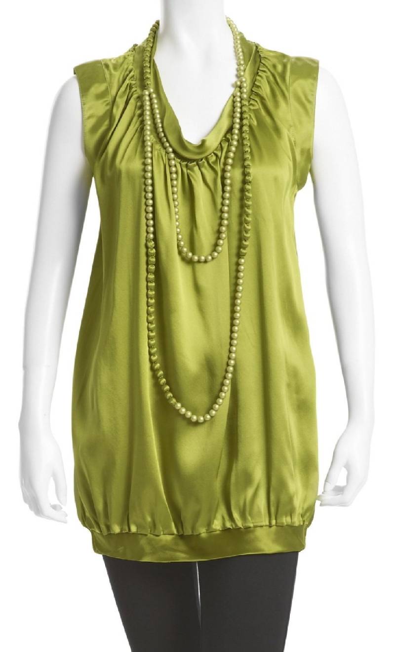 Tunika Aus 100 % Seidensatin Mit Seide Überzogener Perlenkette - Grün von everjune