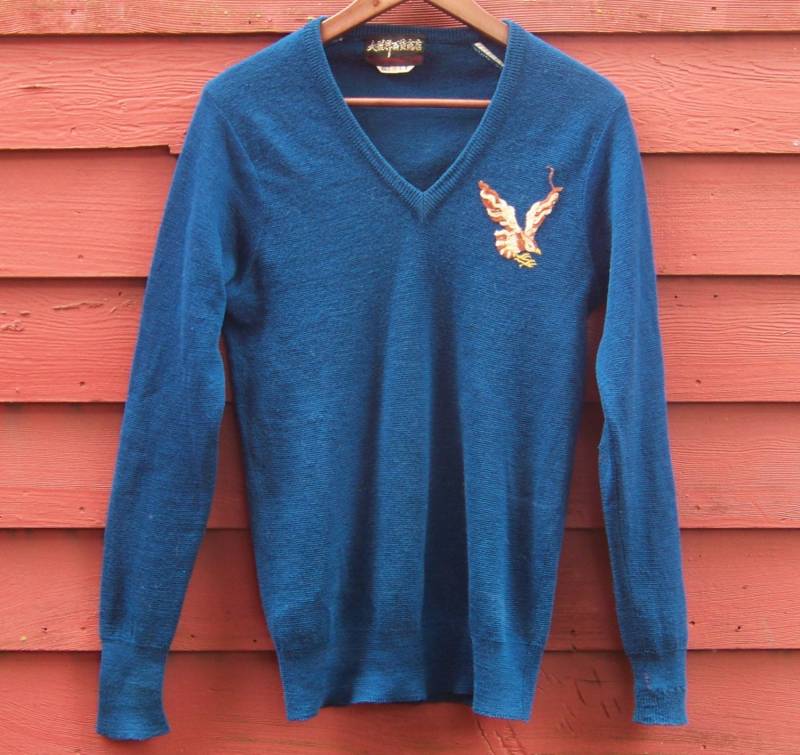 50Er Wolle Bestickter Adlerpullover S von evileyevintage