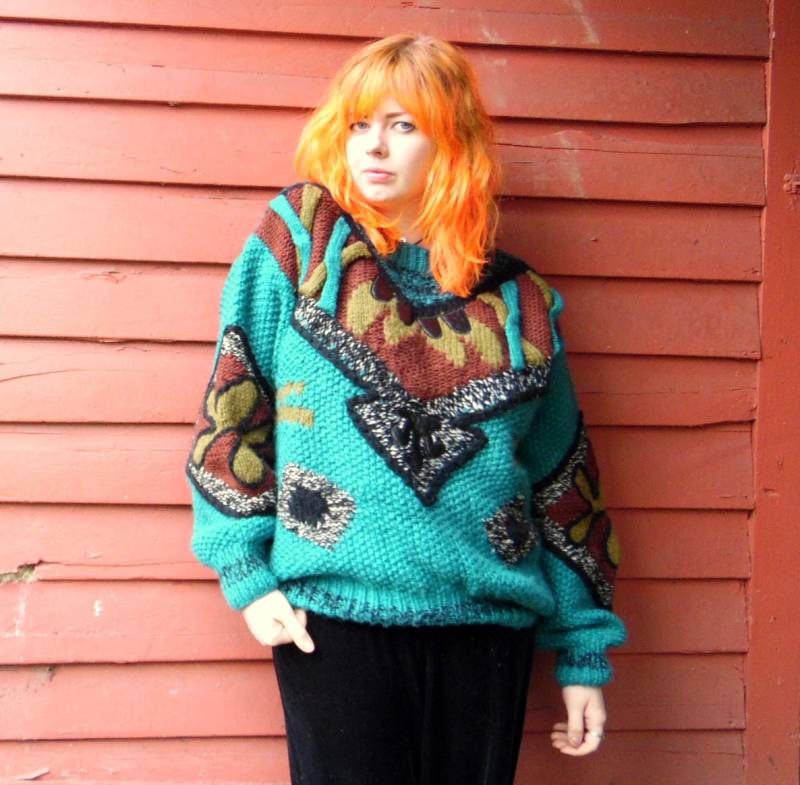 80 Teal Voile Oversize Neuheit Big Bequem Ccooggi Style Ugly Hipster Pullover S von evileyevintage