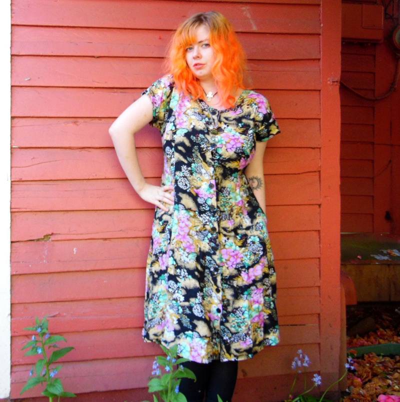 80Er/90Er Floral Soft Grunge Button Up Chambeli Midi Hippie Boho Sommerkleid M von evileyevintage