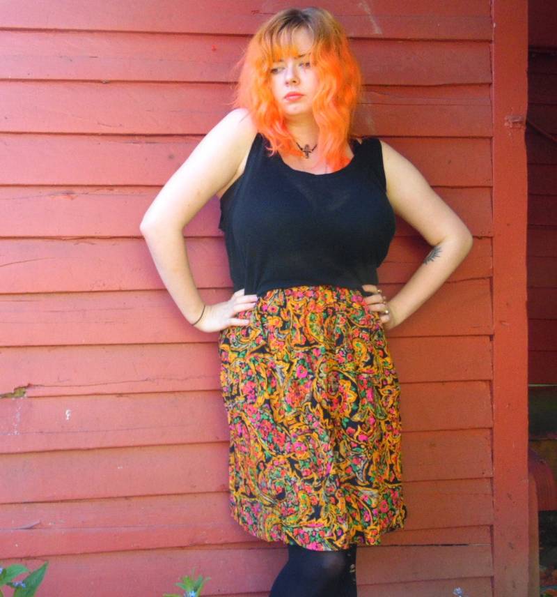 80Er Gold Abstrakt Funky Midi Frühling Sommer Rayon Rock M von evileyevintage