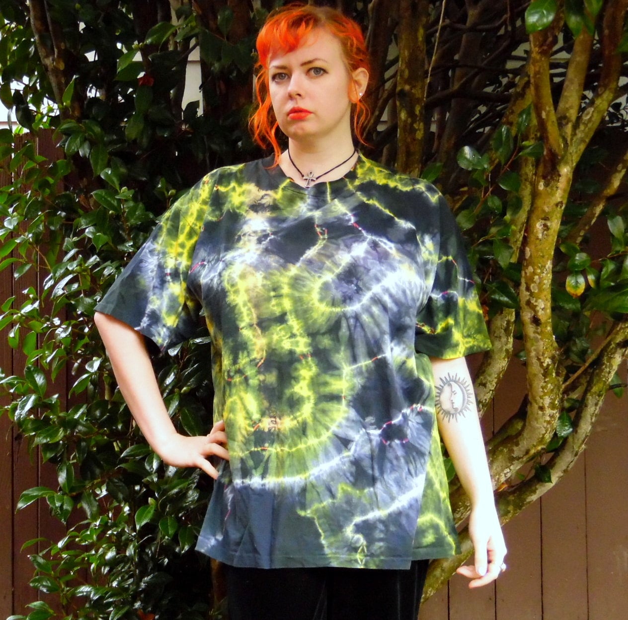 80Er Jahre Neon Blitz Tie Dye Hippie Boho Stoner Abstrakte T-Shirt Xl von evileyevintage