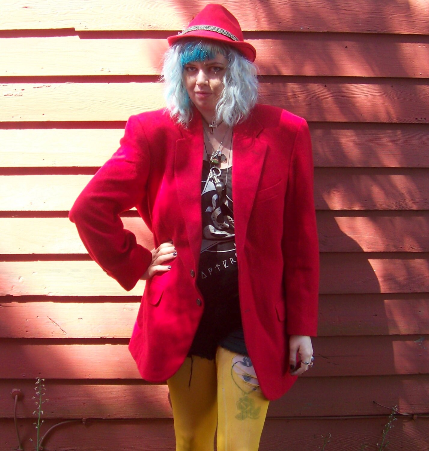 80Er Kirsch Apfelrot Mohair Stafford Blazer Anzug Jacke Unisxex Hip Hop Xl von evileyevintage