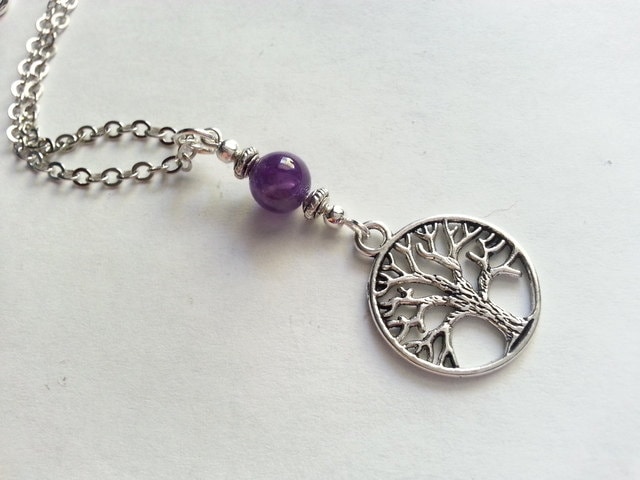 Antike Silber Baum Von Life Halskette in Natürlichen Echten Lila Amethyst, Februar Birthstone von evilqueenjewelry