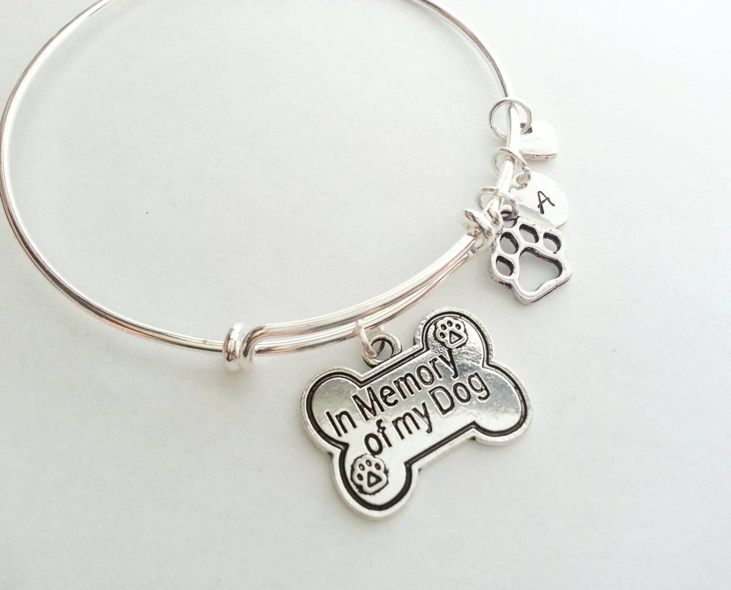 In Erinnerung An Meinen Hund Silber Verstellbararm Armband, Pfote Druck, Initial, Herz, Haustier Verlust von evilqueenjewelry