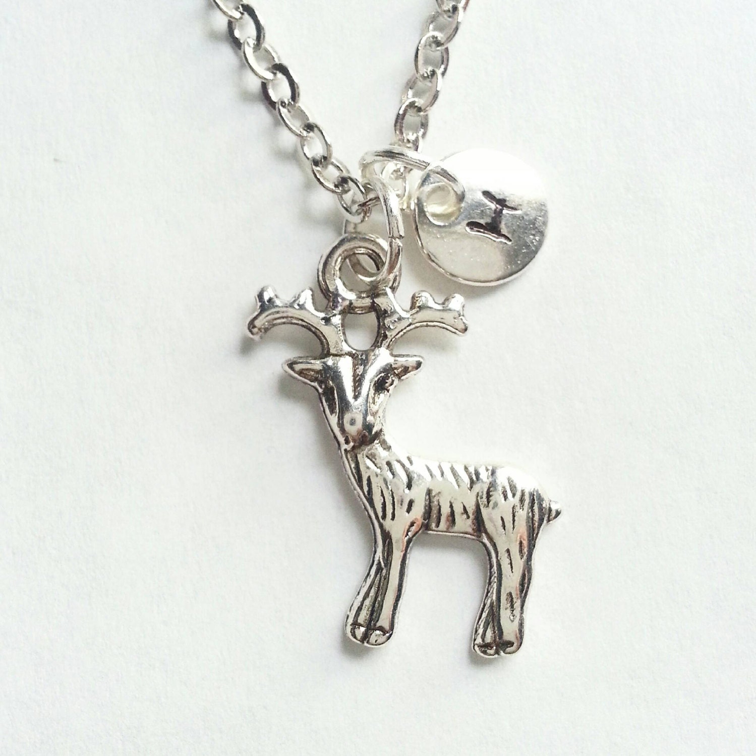 Monogrammiert, Personalisiert, Silber Hp Inspiriert, Patronus Charm Hirsch Halskette, Immer, Hirsch, Handgestempelte Initiale, Längenwahl von evilqueenjewelry