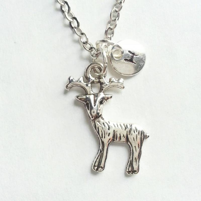 Monogrammiert, Personalisiert, Silber Hp Inspiriert, Patronus Charm Hirsch Halskette, Immer, Hirsch, Handgestempelte Initiale, Längenwahl von evilqueenjewelry