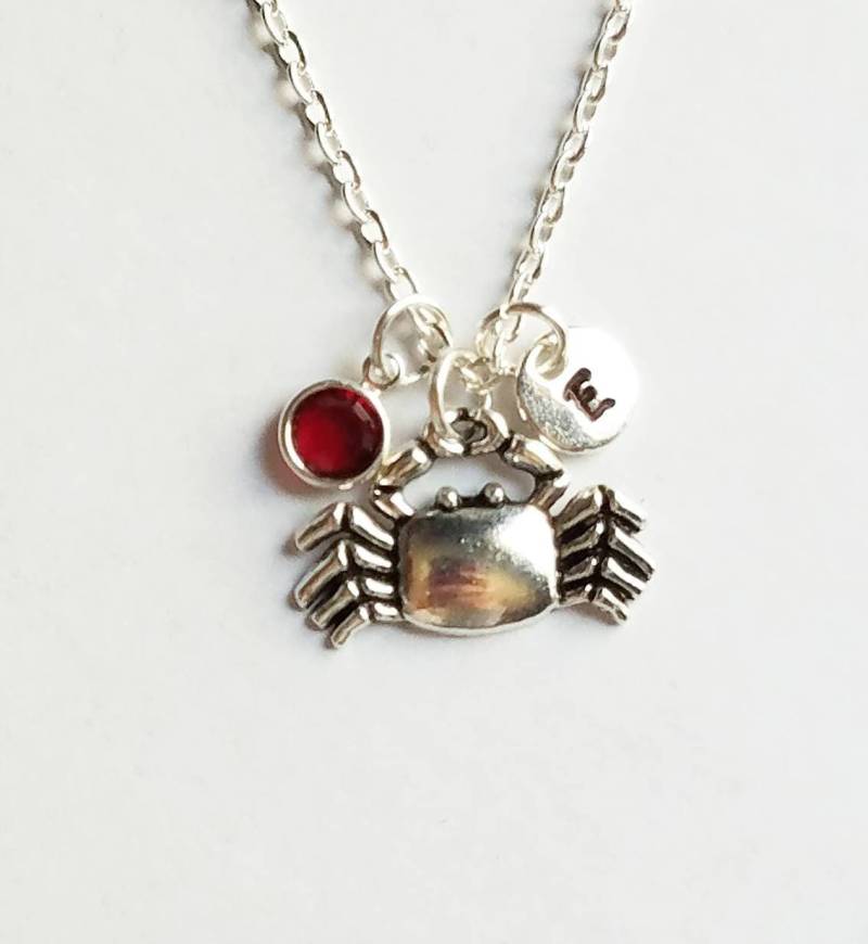 Personalisierte Krabbe Halskette, Sternzeichen Echte Swarovski-Kristall, Benutzerdefinierte Länge, Hand Gestempelt Initial, Krebs von evilqueenjewelry