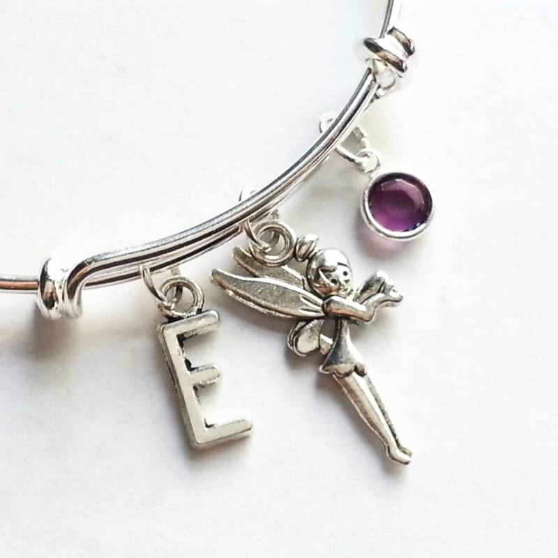 Personalisierte Pixie Staub Fee Armband, Initial Und Swarovski Birthstone Verstellbare Silber Vergoldet Armreif, Anpassen von evilqueenjewelry