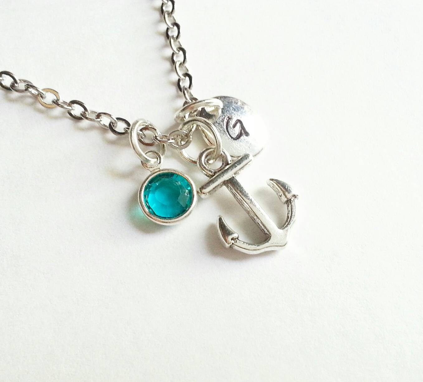 Personalisierte Silber Anker Halskette, Hand Gestempelt Initial, Echter Swarovski Kristall Geburtsstein, Benutzerdefinierte Länge, Verweigern Zu von evilqueenjewelry
