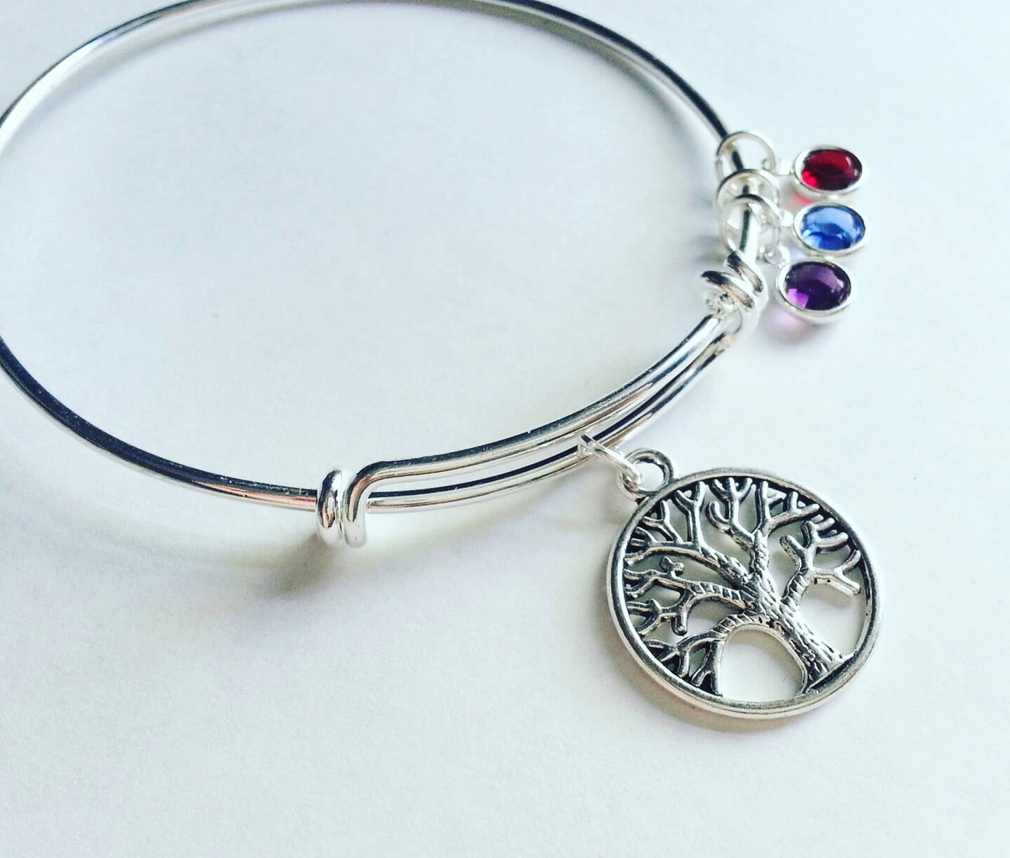 Personalisierte Silber Baum Des Lebens Erweiterbar Armreif, Echte Swarovski, Familie Schmuck, Fügen Sie Einen Geburtsstein, Mutter, Großmutter von evilqueenjewelry
