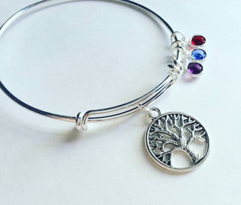Personalisierte Silber Baum Des Lebens Erweiterbar Armreif, Echte Swarovski, Familie Schmuck, Fügen Sie Einen Geburtsstein, Mutter, Großmutter von evilqueenjewelry