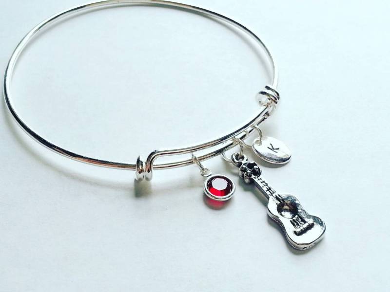 Personalisierte Silber Gitarre Armband, Echte Swarovski Birthstone, Gitarrist, Gitarrist von evilqueenjewelry