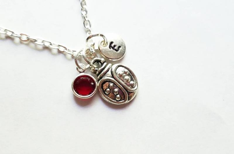 Personalisierte Silber Ladybug Halskette, Von Hand Gestempelt Initial, Echte Swarovski Kristall Birthstone, Benutzerdefinierte Länge von evilqueenjewelry