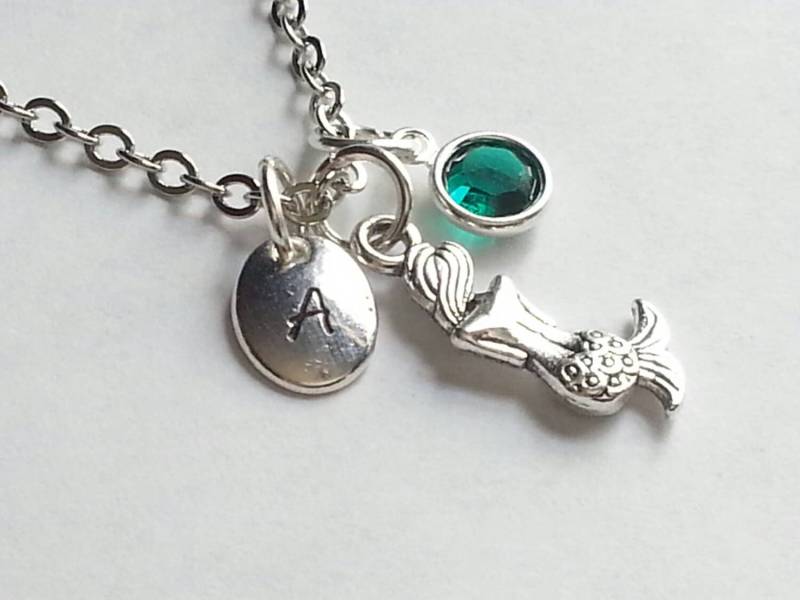 Personalisierte Silber Meerjungfrau Halskette, Handgestempelt Initial, Swarovski Kristall Birthstone, Beste Freundin, Monogramm, Benutzerdefinierte von evilqueenjewelry