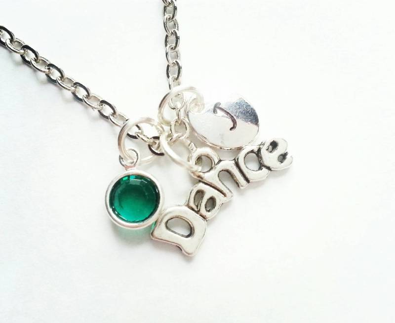 Personalisierte Silber Tanz Halskette, Swarovski Birthstone Kristall, Von Hand Gestempelt Initial, Benutzerdefinierte Länge von evilqueenjewelry