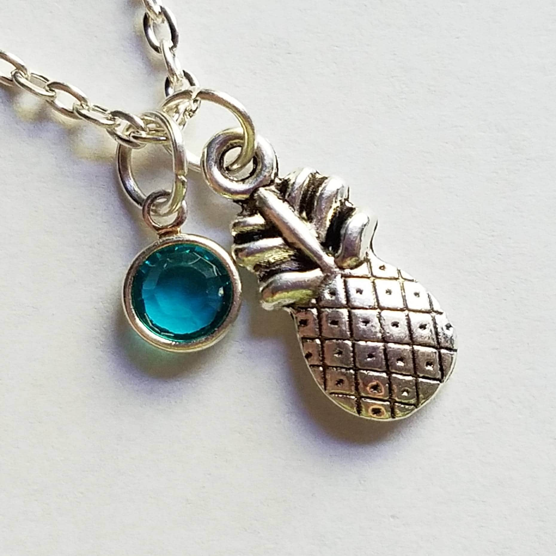 Silber Ananas Birthstone Halskette, Personalisierte Echte Swarovski-Kristall, Benutzerdefinierte Länge von evilqueenjewelry