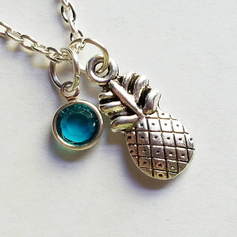 Silber Ananas Birthstone Halskette, Personalisierte Echte Swarovski-Kristall, Benutzerdefinierte Länge von evilqueenjewelry