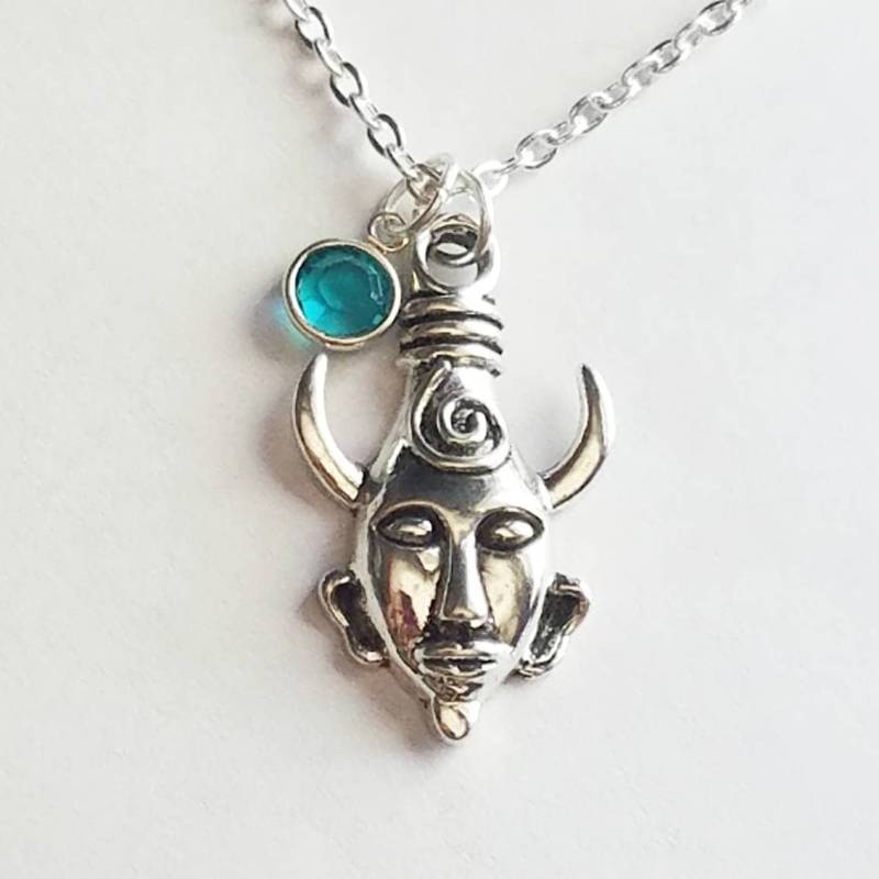 Silber Supernatural Demon Kämpfer Amulett Halskette Mit Echtem Swarovski Geburtsstein Kristall, Individuelle Länge von evilqueenjewelry