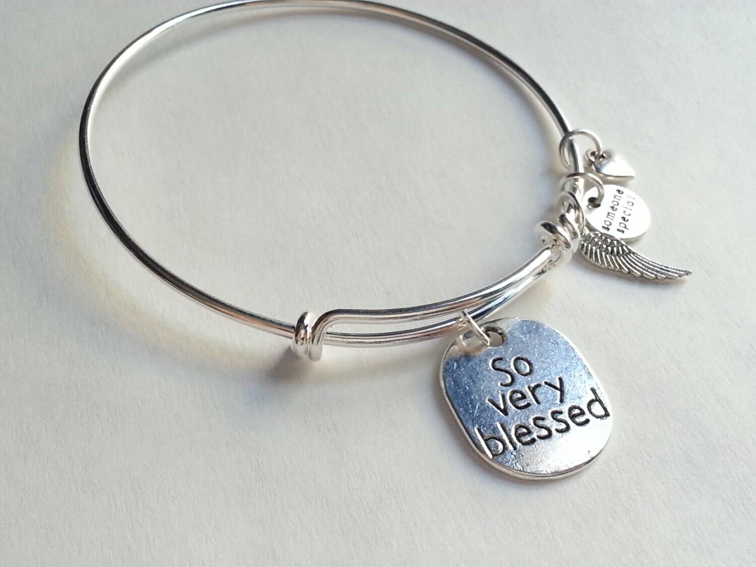 So Sehr Gesegnet, Jemand Besonderes, Flügel Und Herz, Erweiterbare Versilberte Armreif, Geliebt Ein von evilqueenjewelry