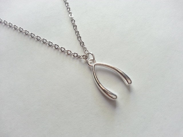 Wishbone Anhänger Halskette, Silber, Viel Glück, Machen Einen Wunsch von evilqueenjewelry