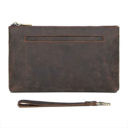 Herren-Clutch, Handtasche, echtes Leder, Geldbörse, Reißverschluss, Lange Geldbörse, Business, große Handkupplung, Handyhalter (Farbe: Braun, Größe: 15 x 25 x 3 cm) von evimo